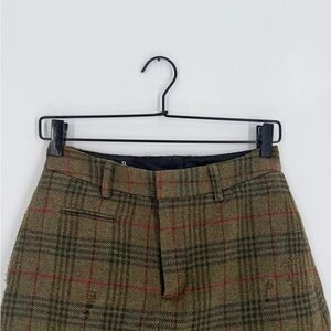 R13 Rare Double Classic Wool Green Plaid Distressed Pant Skirt Overlay Trousers